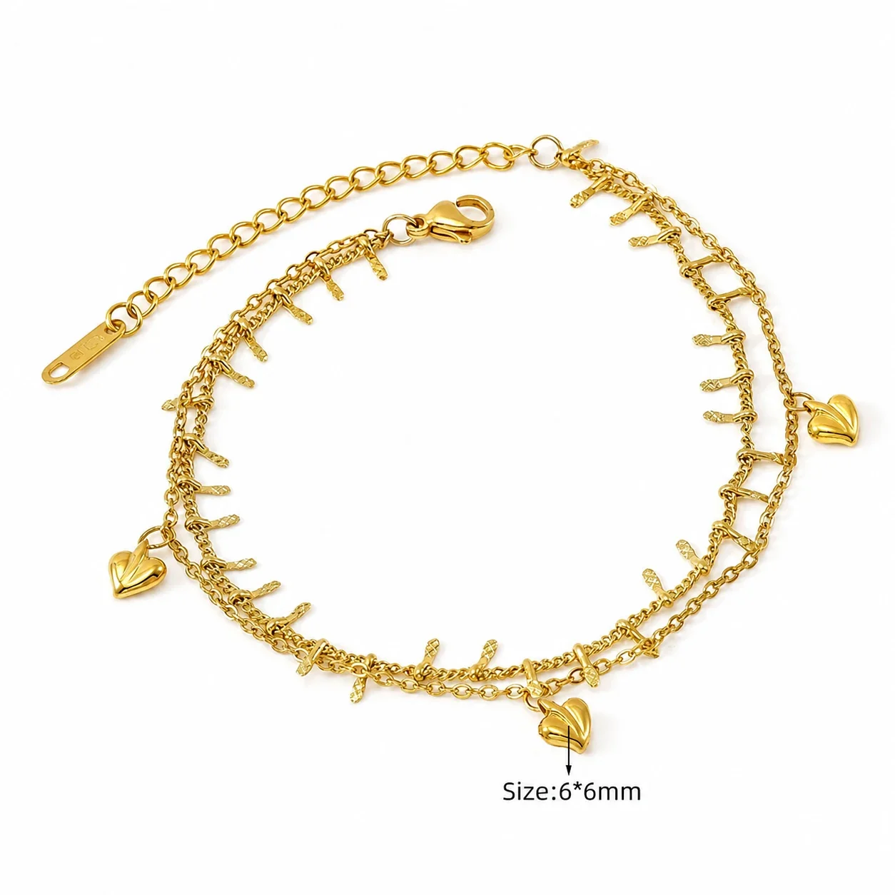 Delicate 18K Gold-Plated Steel Bead Heart Bracelet - Gold Script