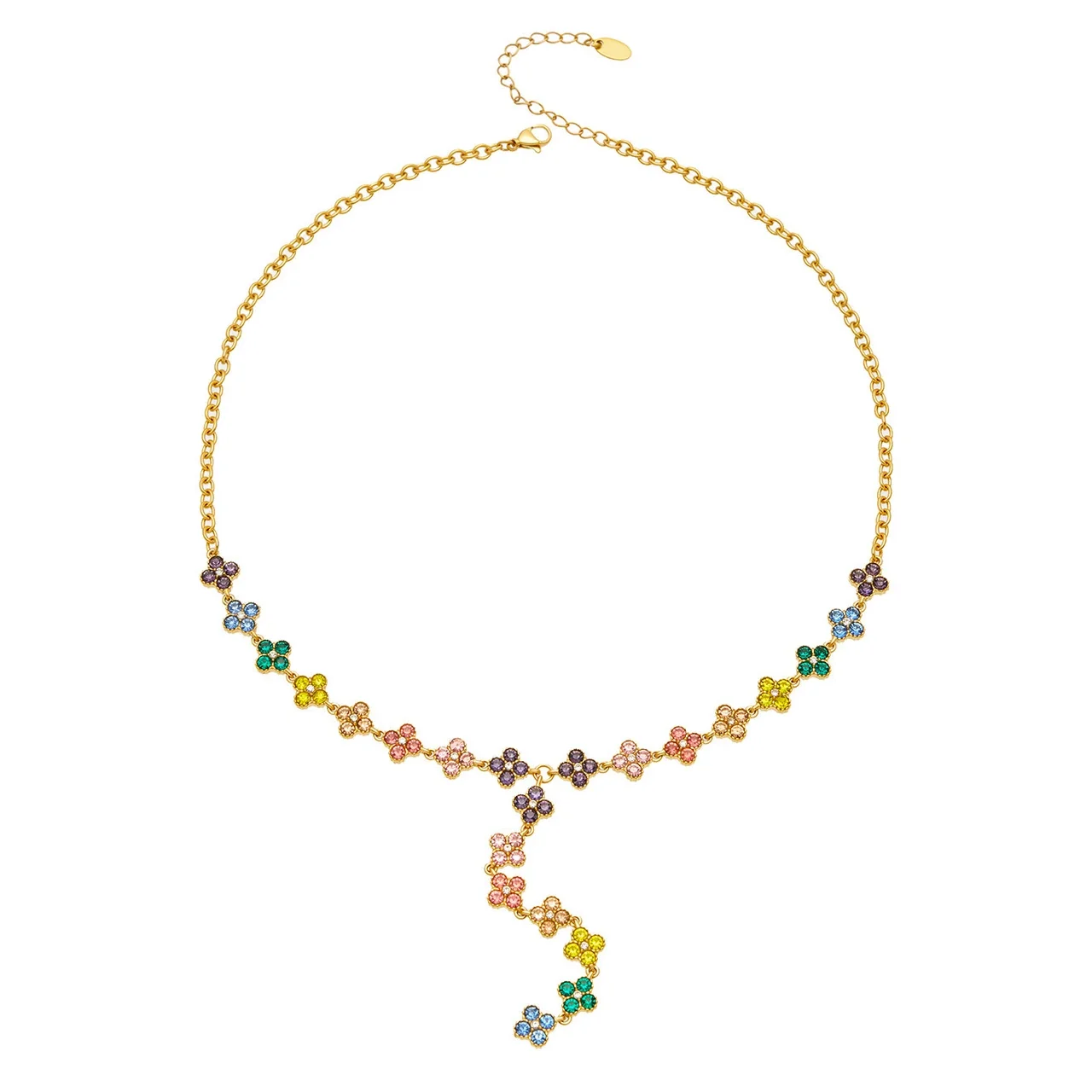 Vivid 18K Gold PVD 316L Stainless Steel Flower Y-Drop Necklace