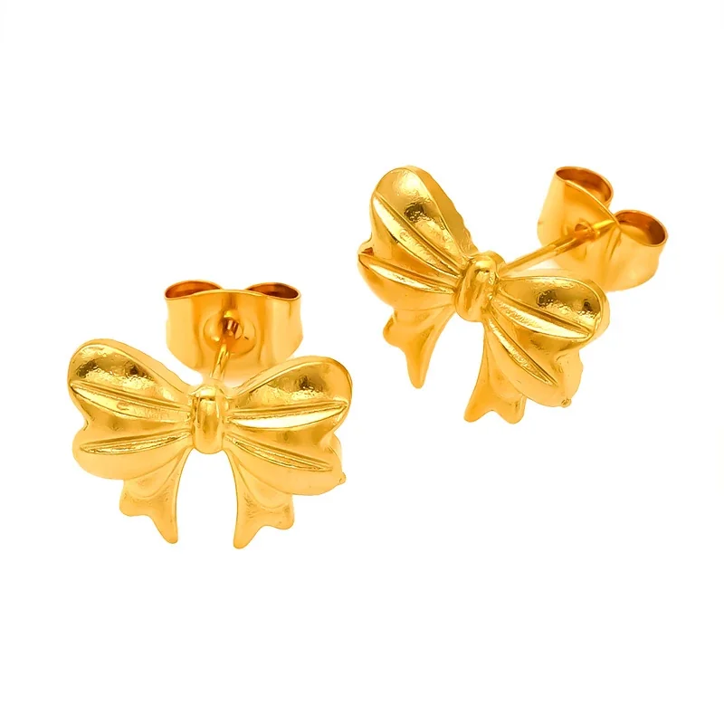 Playful Gold-tone Bow Motif Stud Earrings