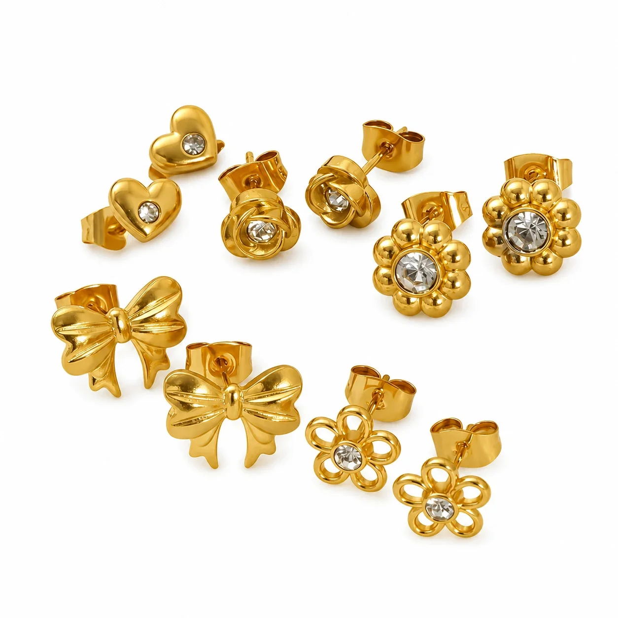 Playful 18K Gold PVD Bow Motif Stud Earrings