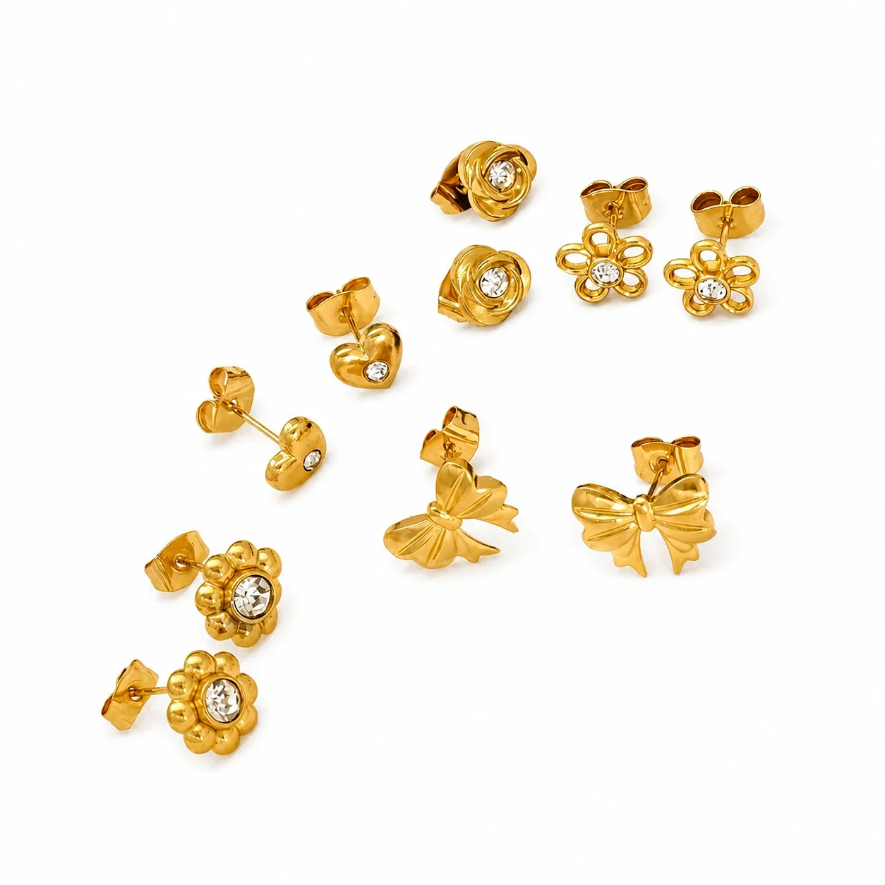 Playful 18K Gold PVD Bow Motif Stud Earrings
