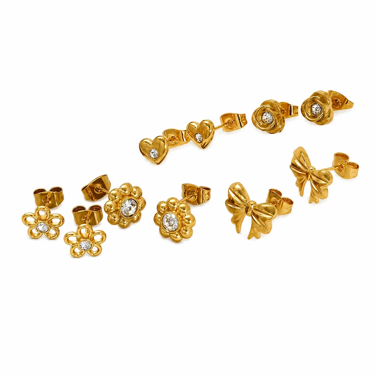 Playful 18K Gold PVD Bow Motif Stud Earrings