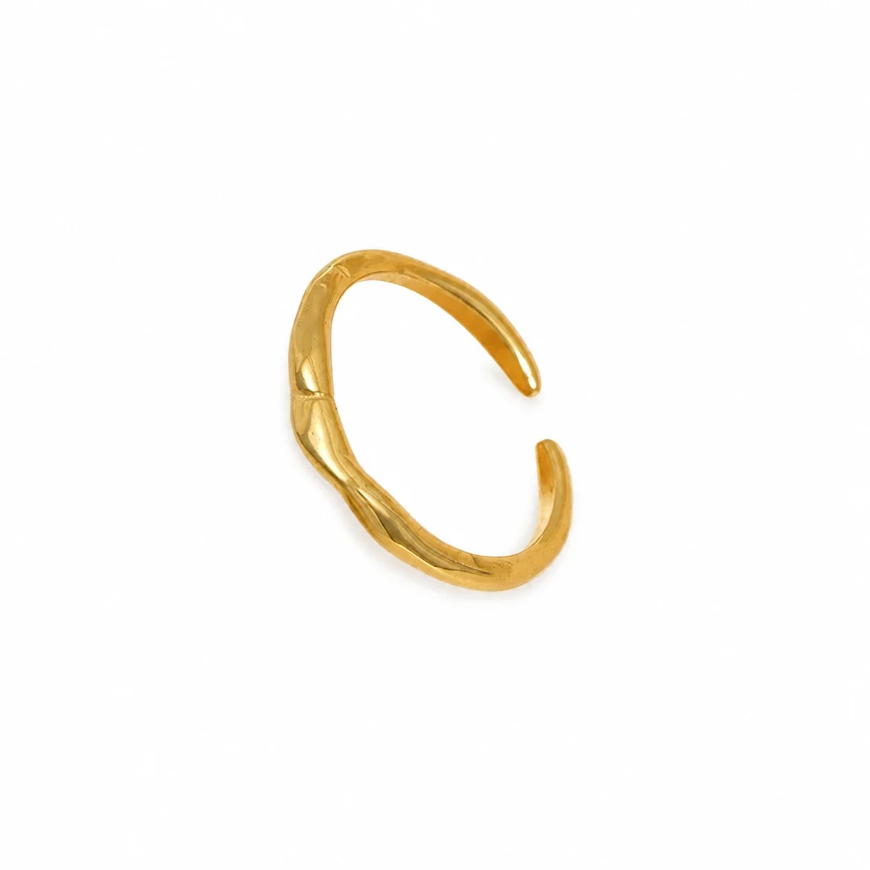 Sculptural 18K Gold-Plated Hammered Open Cuff Ring