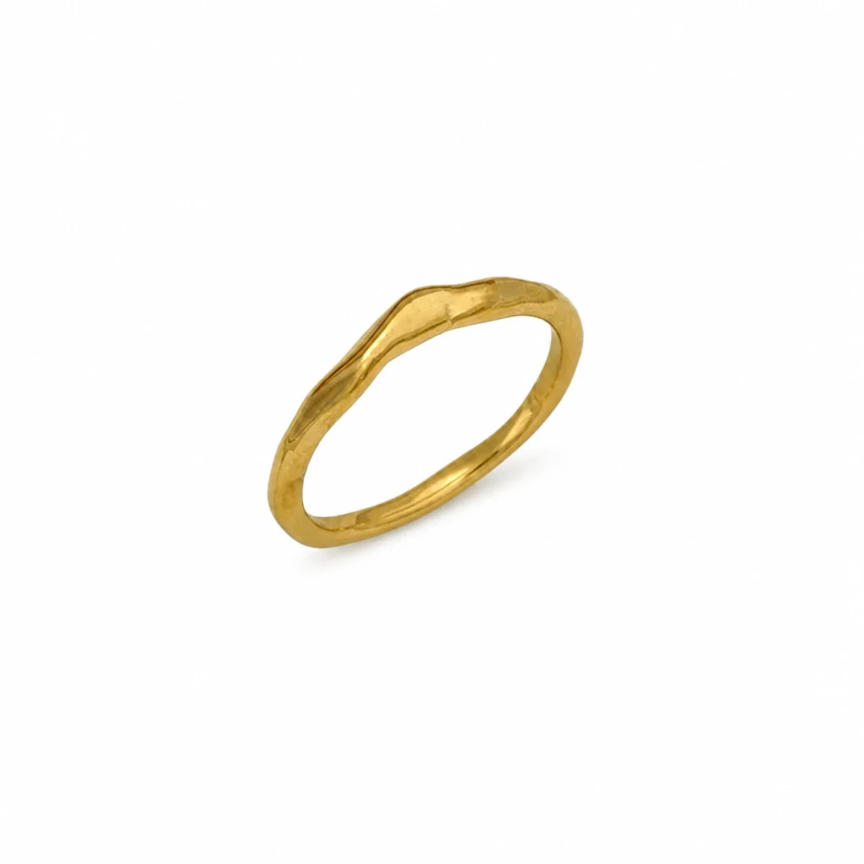 Sculptural 18K Gold-Plated Hammered Open Cuff Ring