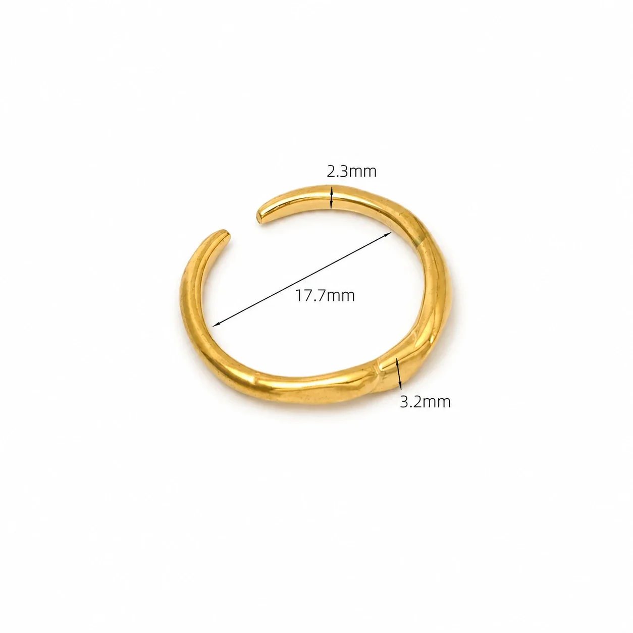 Sculptural 18K Gold-Plated Hammered Open Cuff Ring
