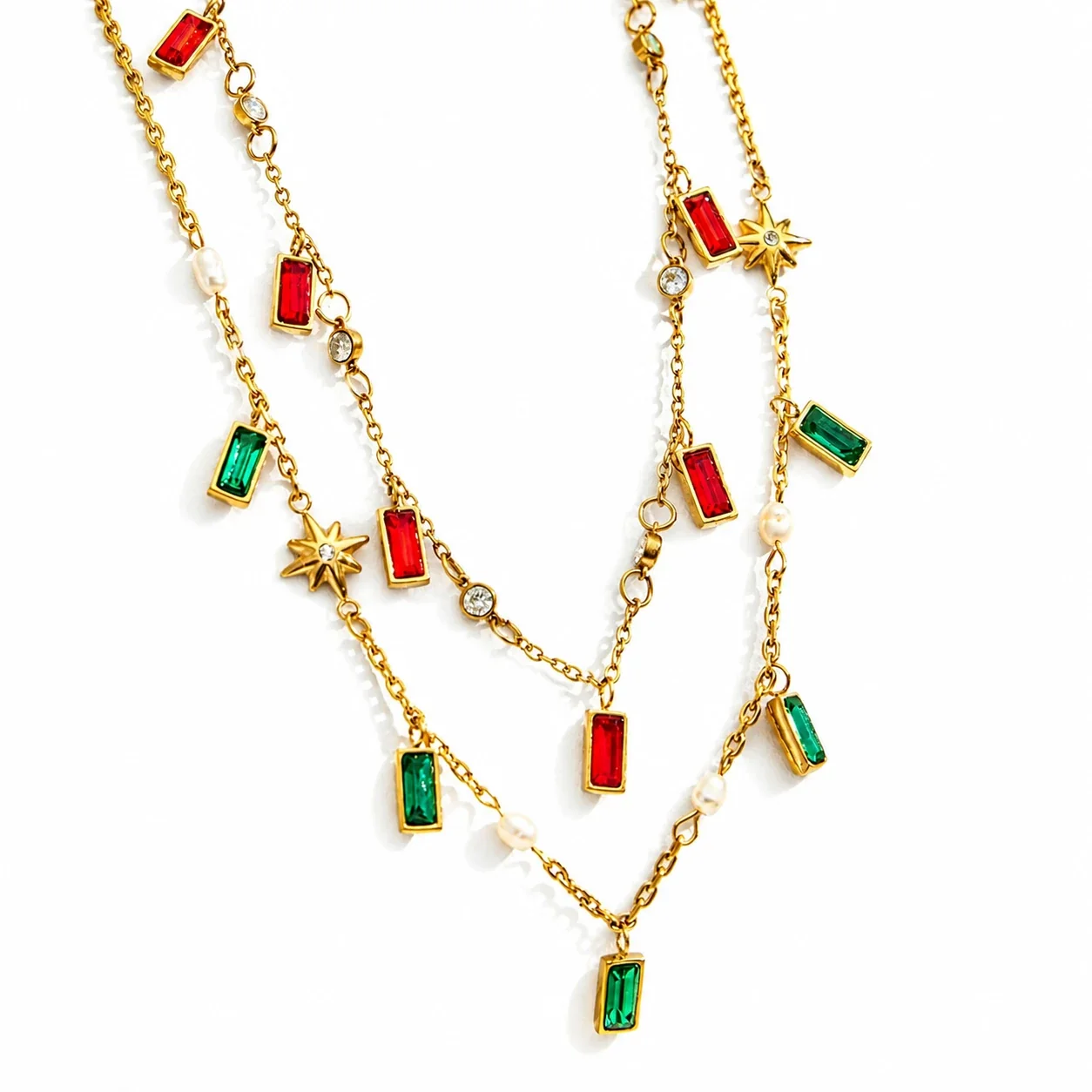 Celestial 18K Gold PVD 316L Stainless Steel Rectangle Glass Star Necklace