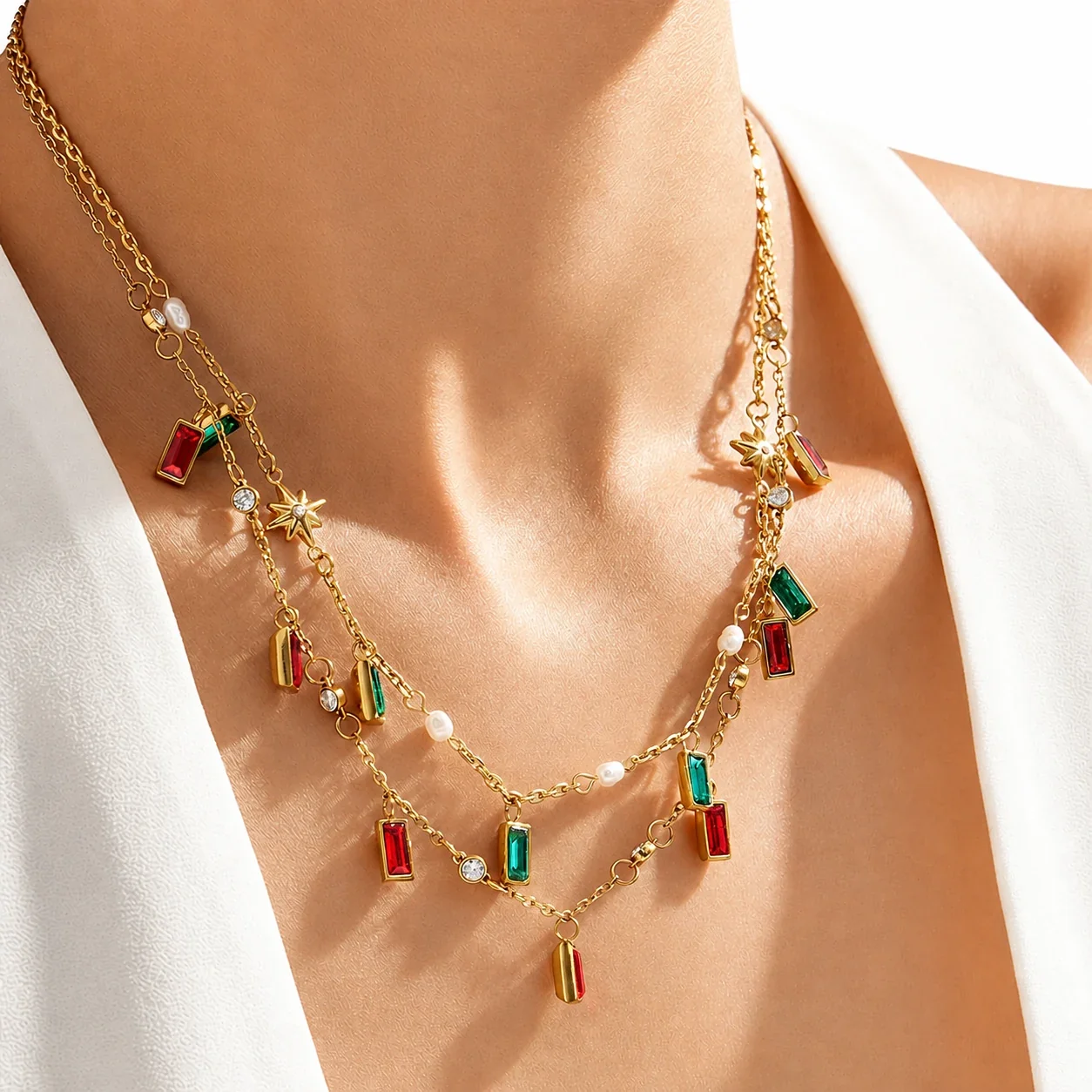 Celestial 18K Gold-Plated 316L Rectangle Glass Star Necklace