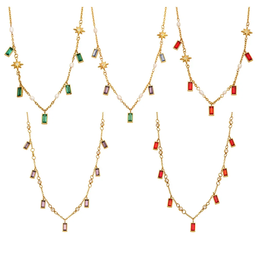 Celestial 18K Gold-Plated 316L Rectangle Glass Star Necklace