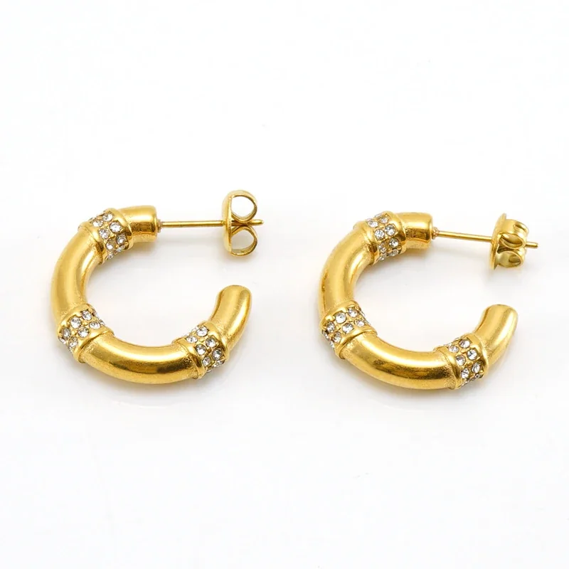 Sculptural 18K Gold-Plated Pavé Dome Hoop Earrings