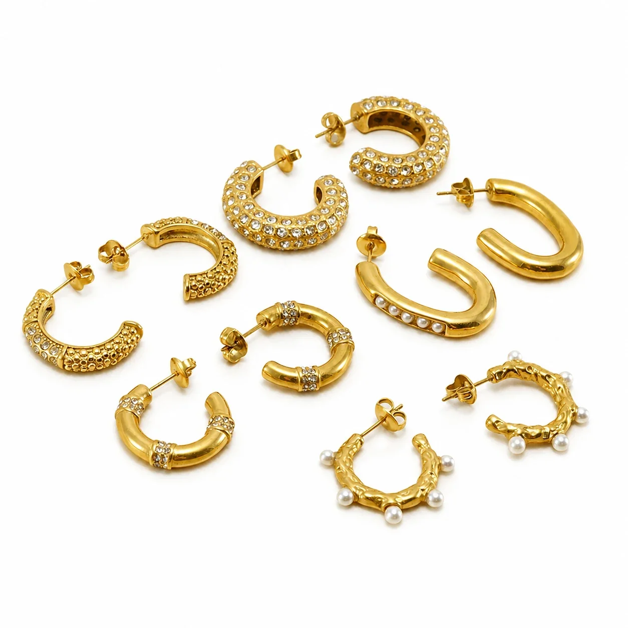 Sculptural 18K Gold-Plated Pavé Dome Hoop Earrings