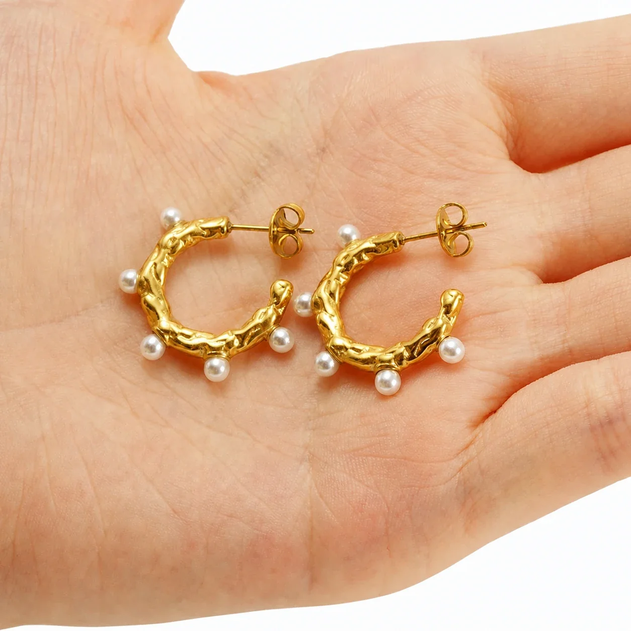 Sculptural 18K Gold-Plated Pavé Dome Hoop Earrings