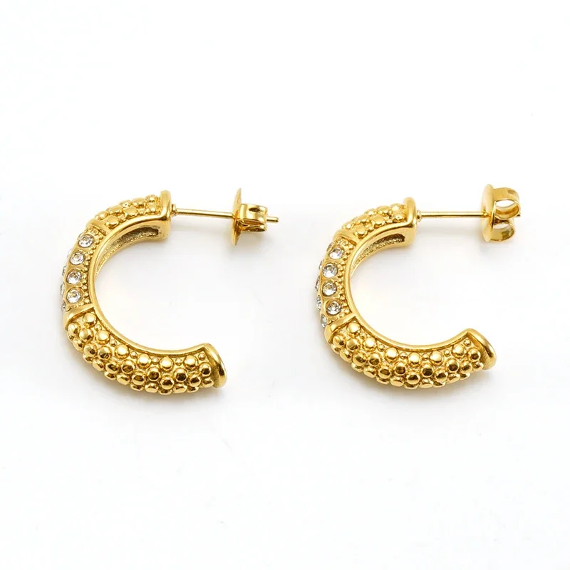 Sculptural 18K Gold-Plated Pavé Dome Hoop Earrings