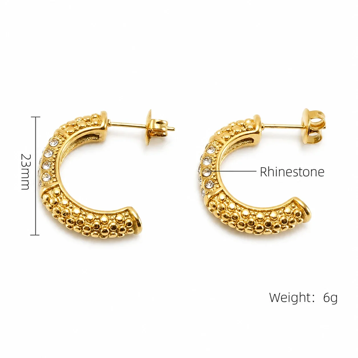 Sculptural 18K Gold-Plated Pavé Dome Hoop Earrings - Gold Pavé Segmented Hoop