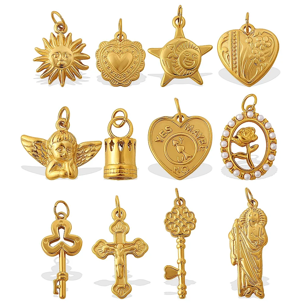 Stainless Steel Pendant Charms, Celestial & Heart, 18K Gold-Plated