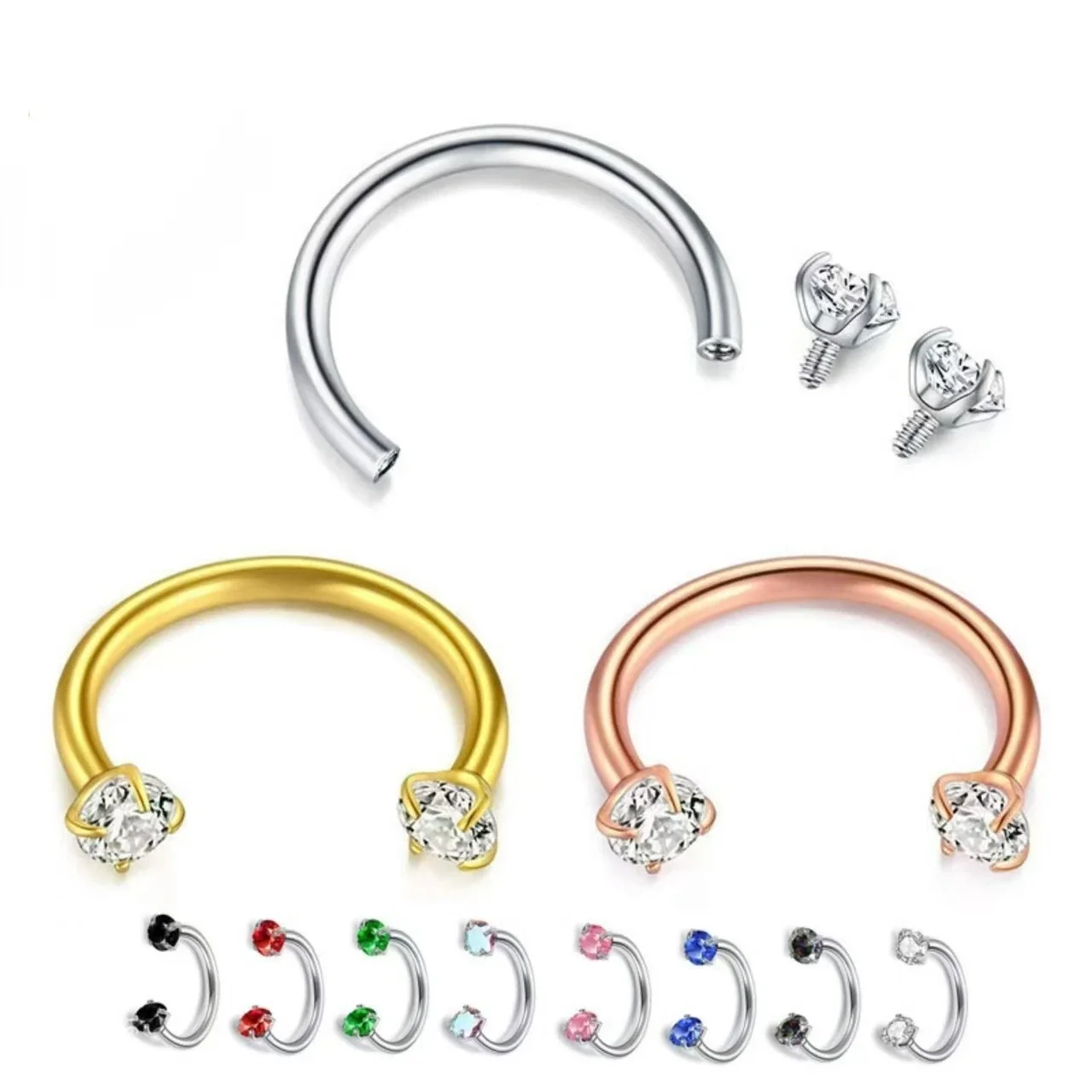 Polished 316 Stainless Steel Horseshoe CZ Ear Cuff