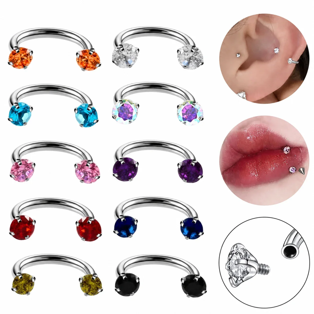 Polished 316 Stainless Steel Horseshoe CZ Ear Cuff