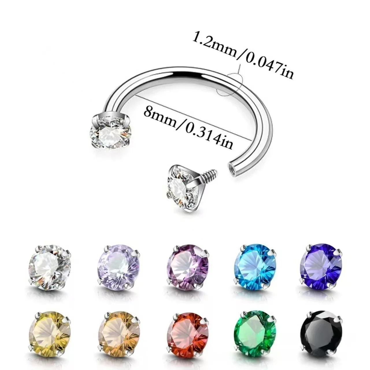 Polished 316 Stainless Steel Horseshoe CZ Ear Cuff