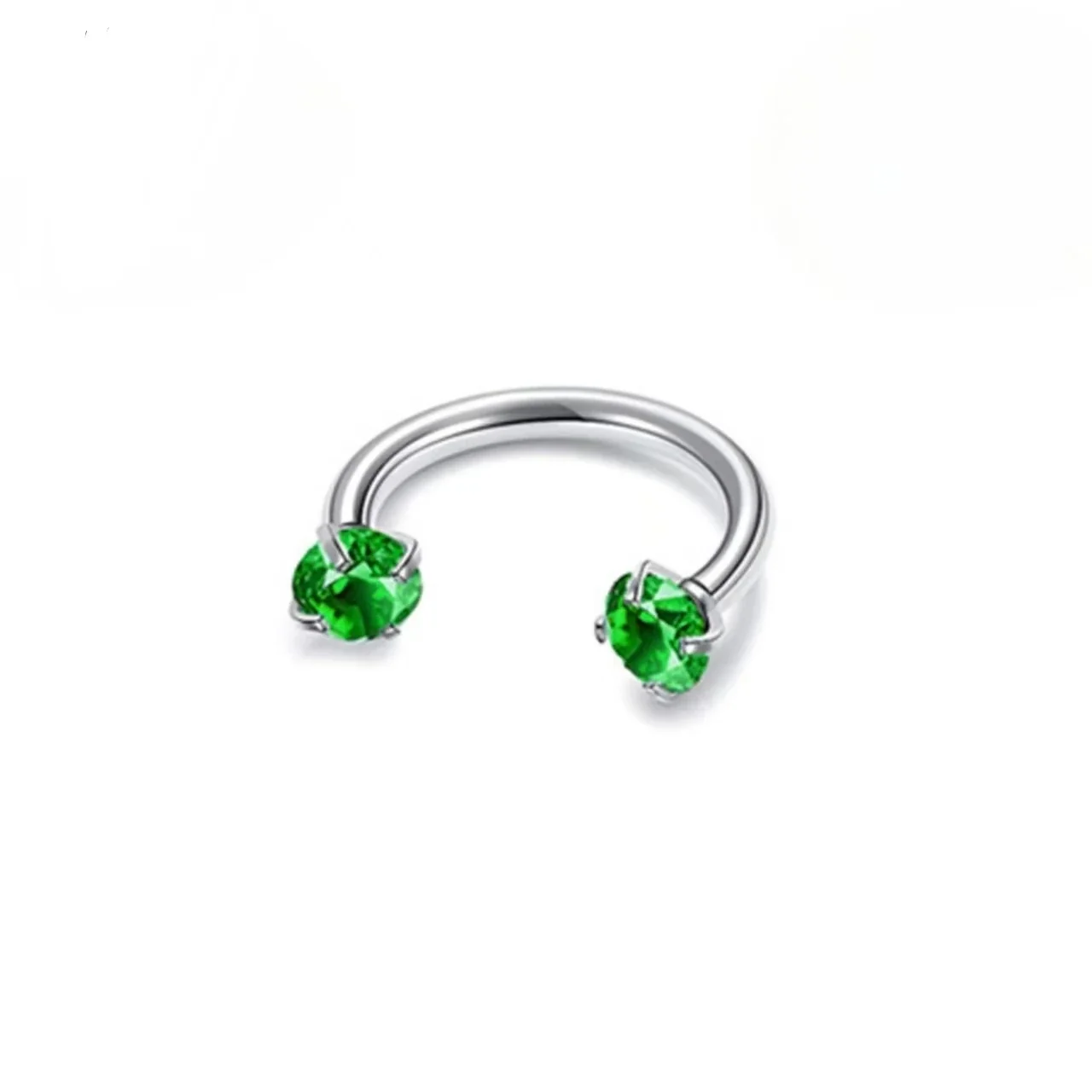 Polished 316 Stainless Steel Horseshoe CZ Ear Cuff - Green