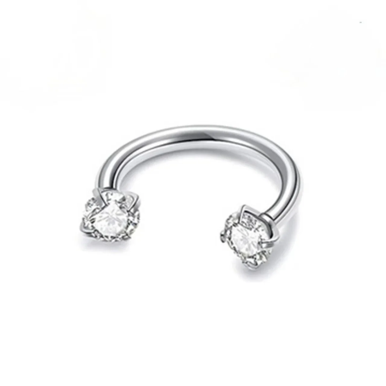 Polished 316 Stainless Steel Horseshoe CZ Ear Cuff - White