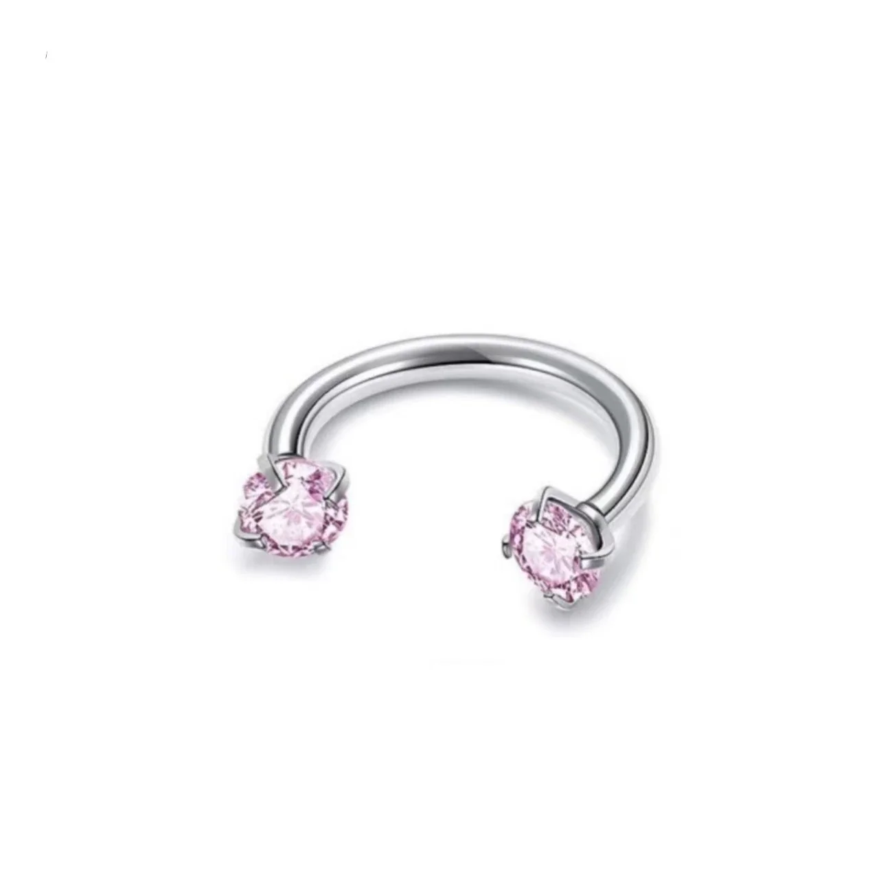 Polished 316 Stainless Steel Horseshoe CZ Ear Cuff - Pink