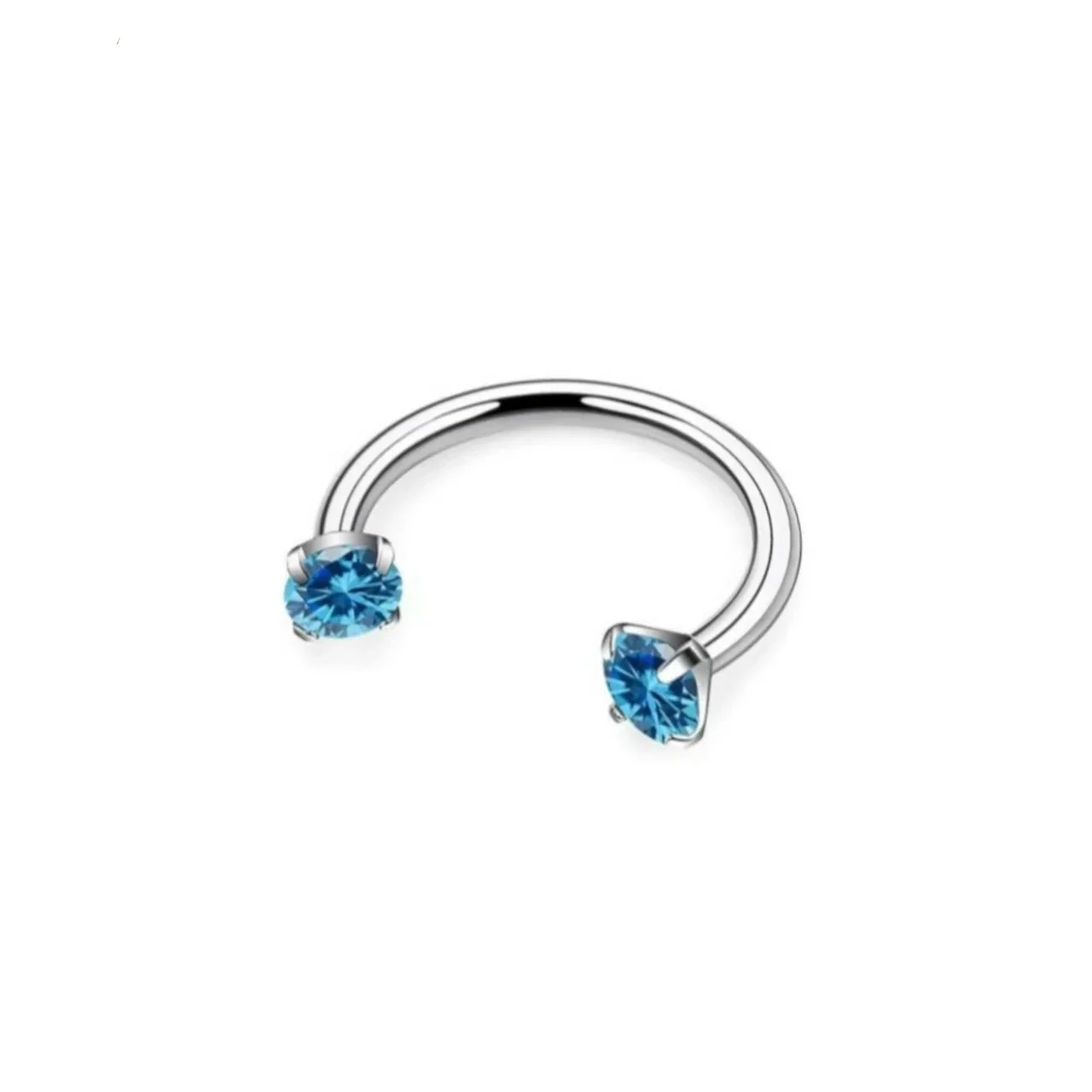 Polished 316 Stainless Steel Horseshoe CZ Ear Cuff - Lake Blue