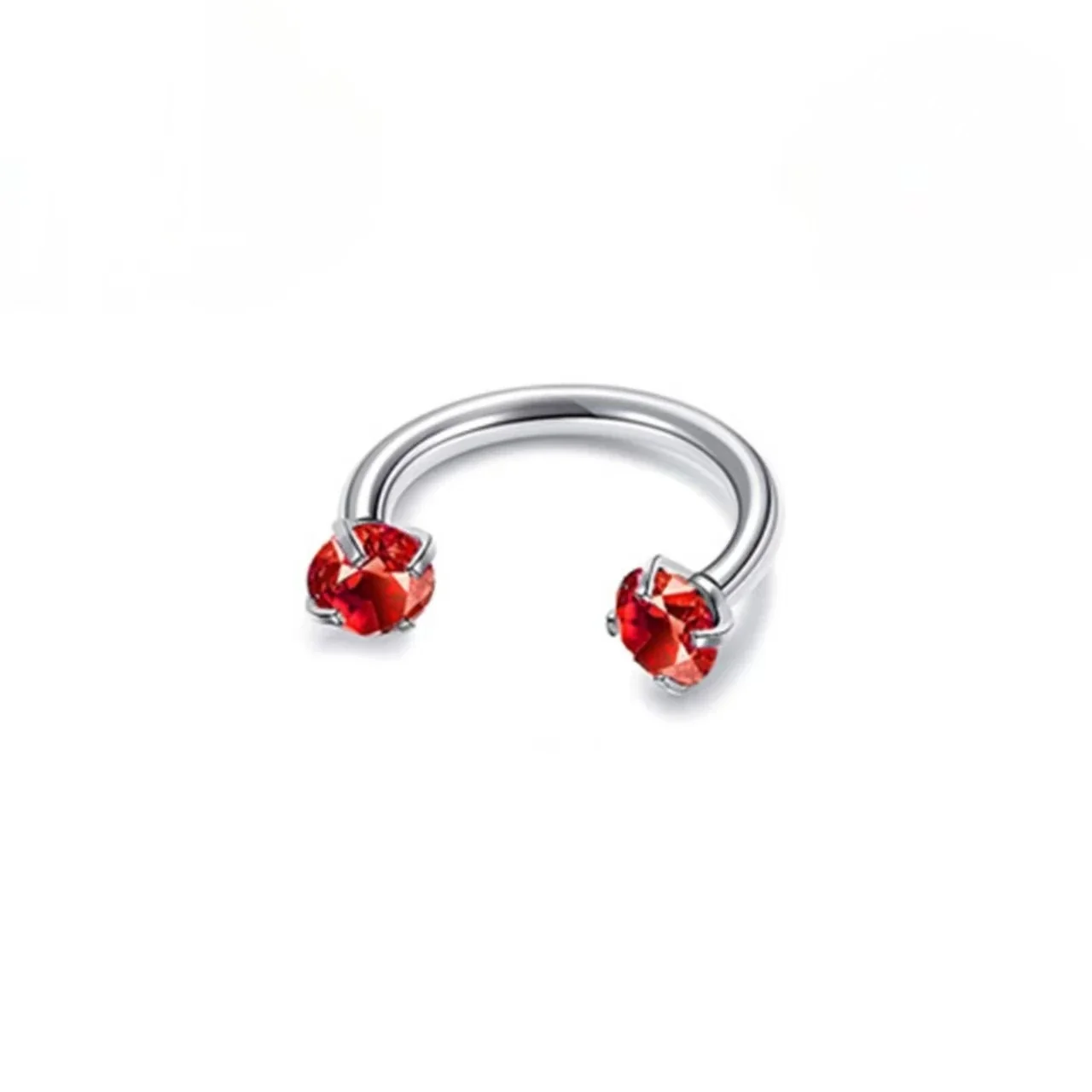 Polished 316 Stainless Steel Horseshoe CZ Ear Cuff - Red