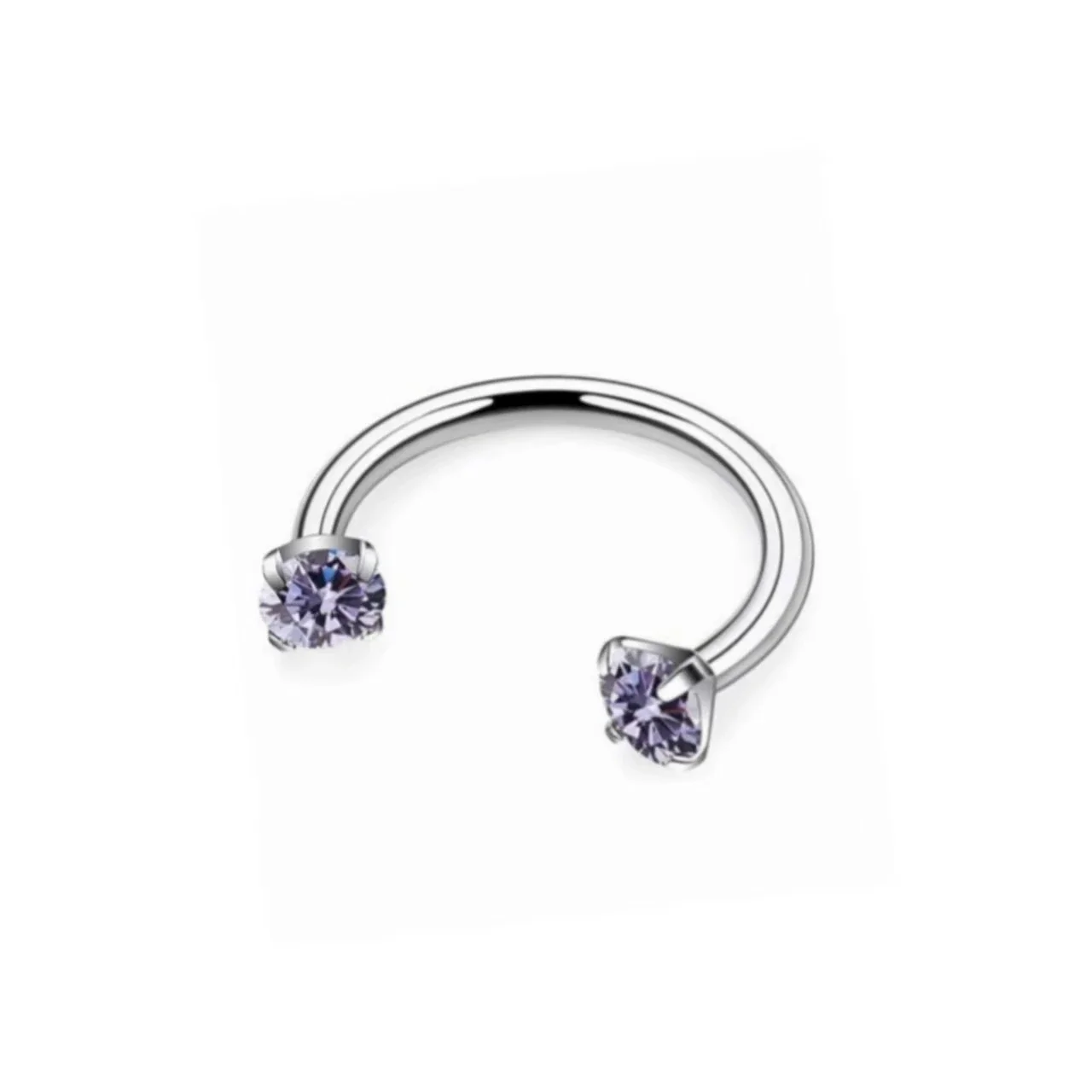 Polished 316 Stainless Steel Horseshoe CZ Ear Cuff - Purple