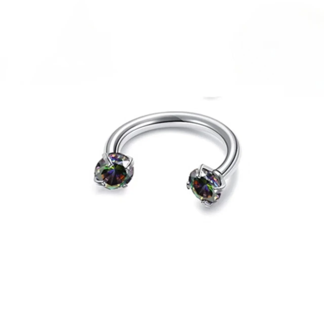 Polished 316 Stainless Steel Horseshoe CZ Ear Cuff - Rainbow