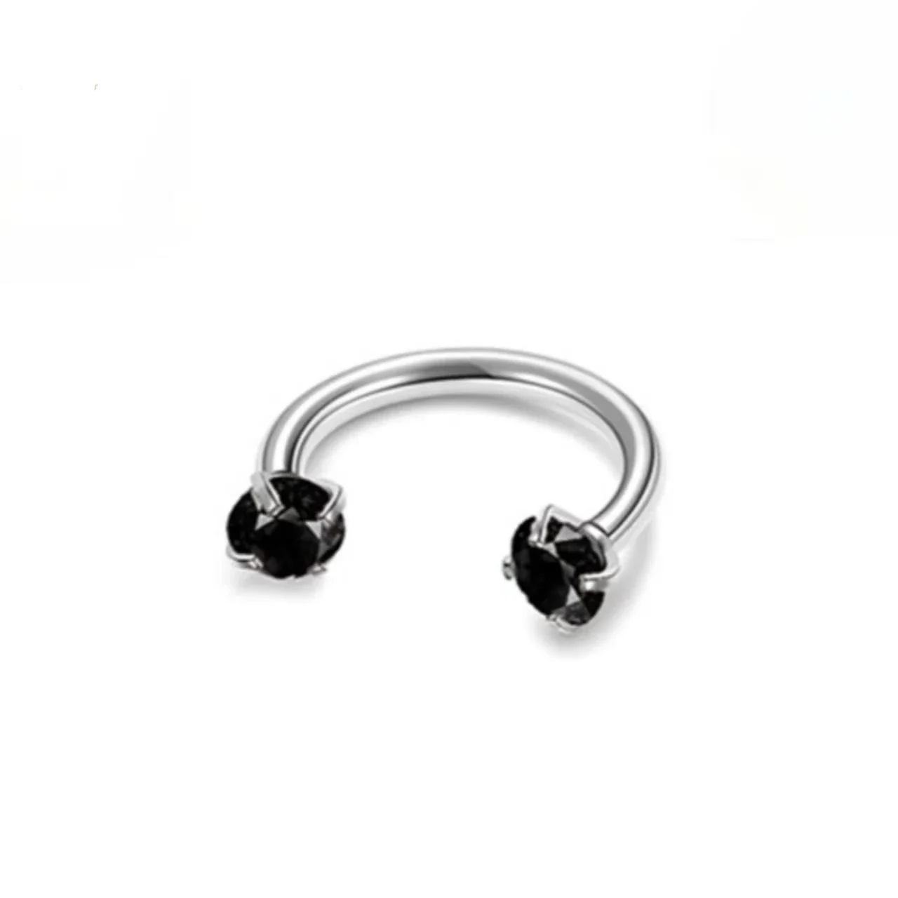 Polished 316 Stainless Steel Horseshoe CZ Ear Cuff - Black