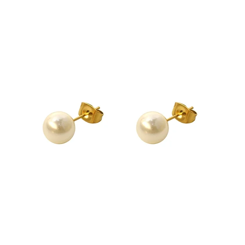 Refined Gold-Plated 316 Pearl-Effect 8mm Stud Earrings