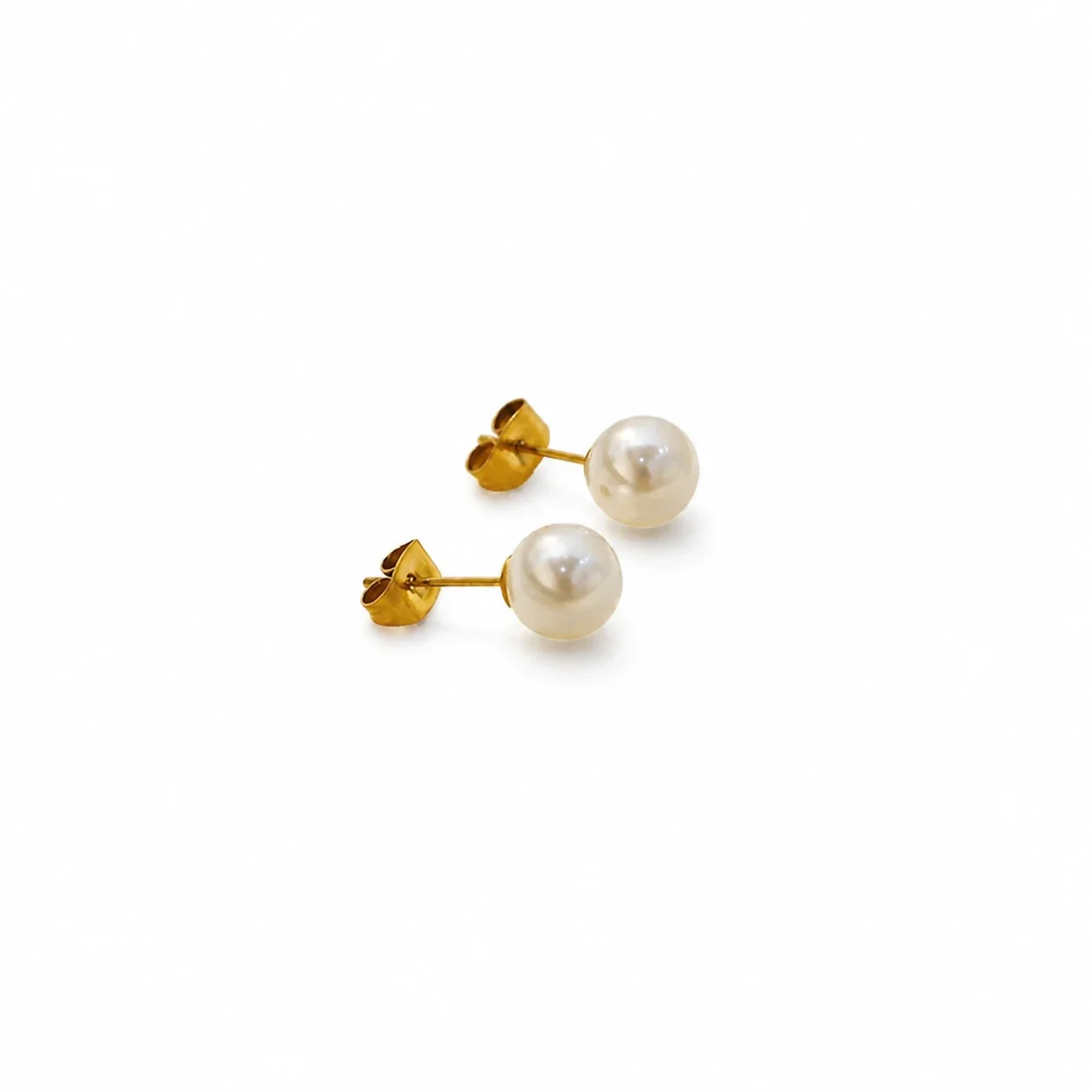 Refined Gold-Plated 316 Pearl-Effect 8mm Stud Earrings