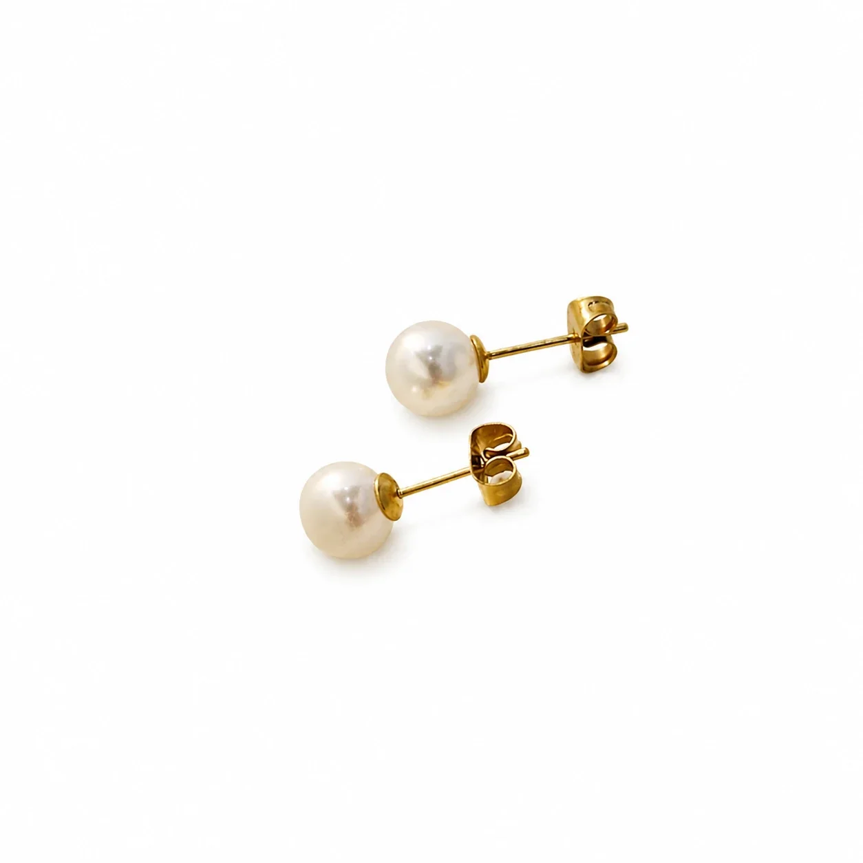 Refined Gold-Plated 316 Pearl-Effect 8mm Stud Earrings