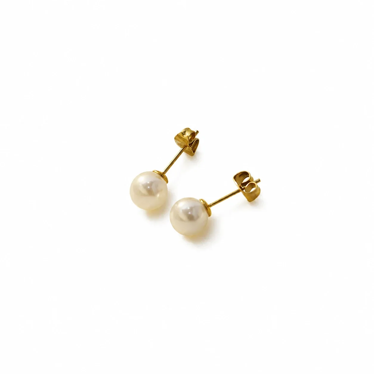 Refined Gold-Plated 316 Pearl-Effect 8mm Stud Earrings