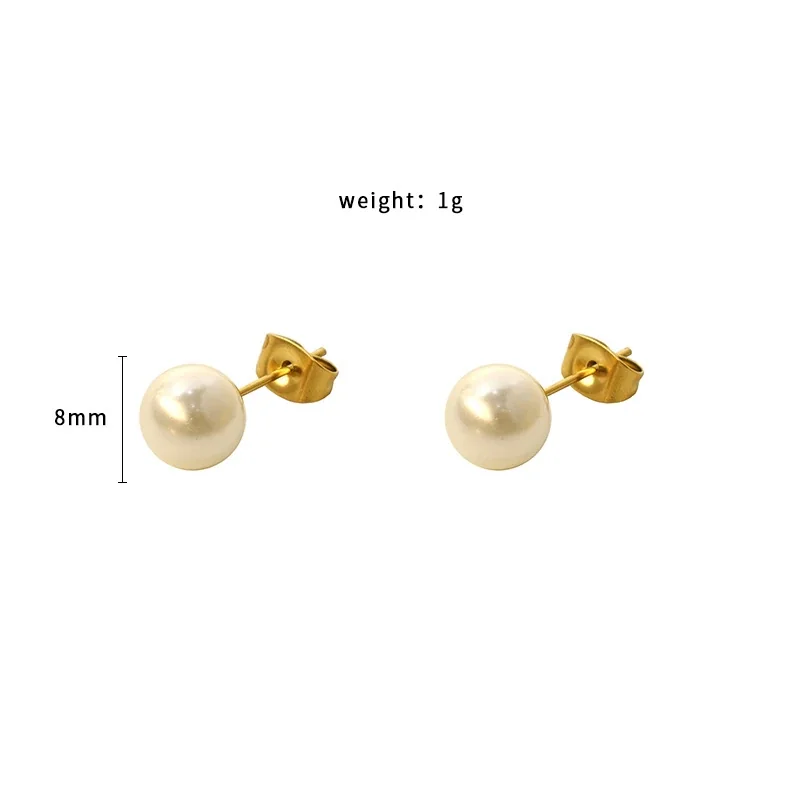 Refined Gold-Plated 316 Pearl-Effect 8mm Stud Earrings