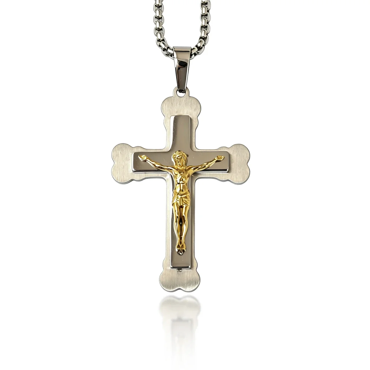 Pendant Necklace Two-Tone Crucifix 316 Stainless Steel PVD