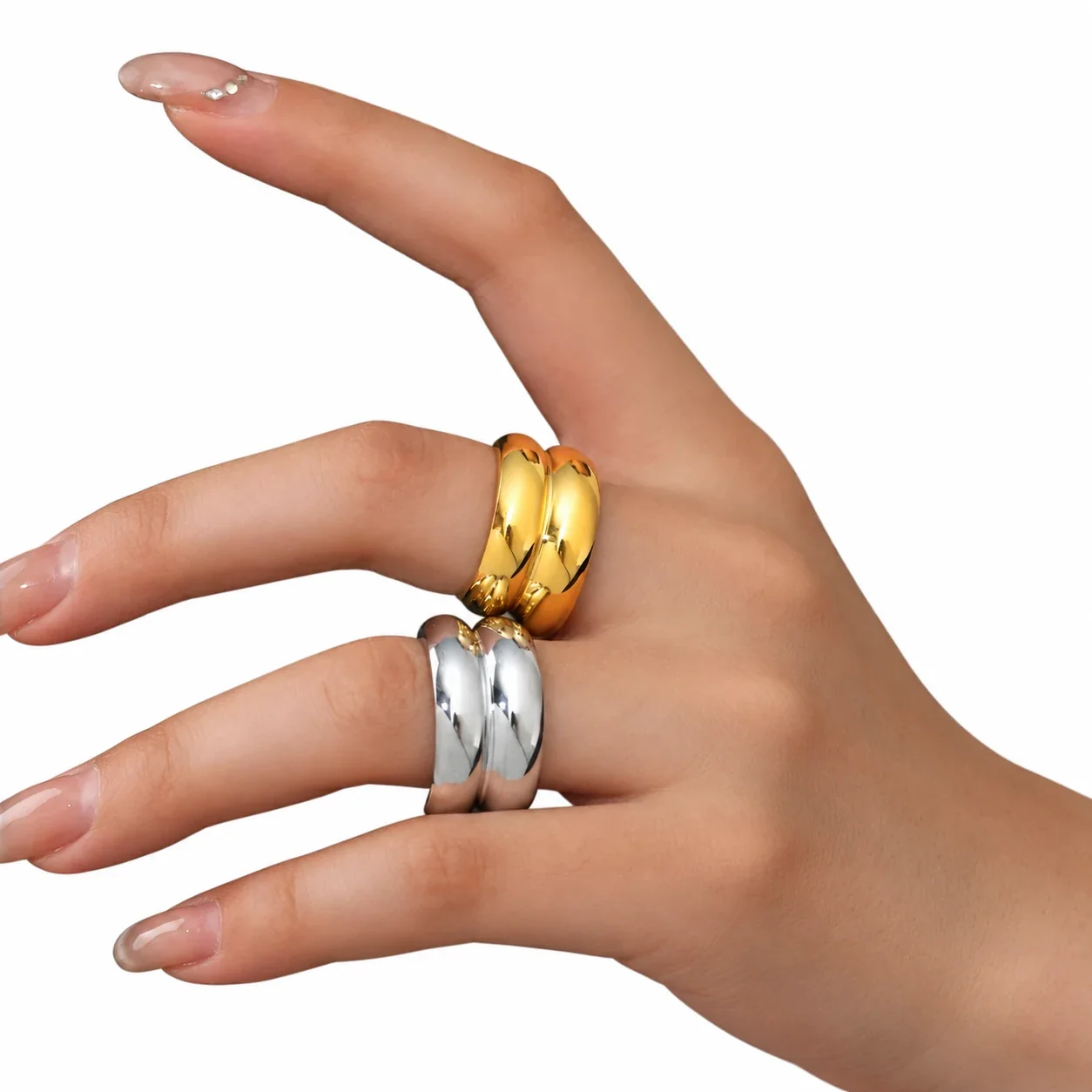 Wide Dome Band Ring with Rounded Profile, Stainless Steel
