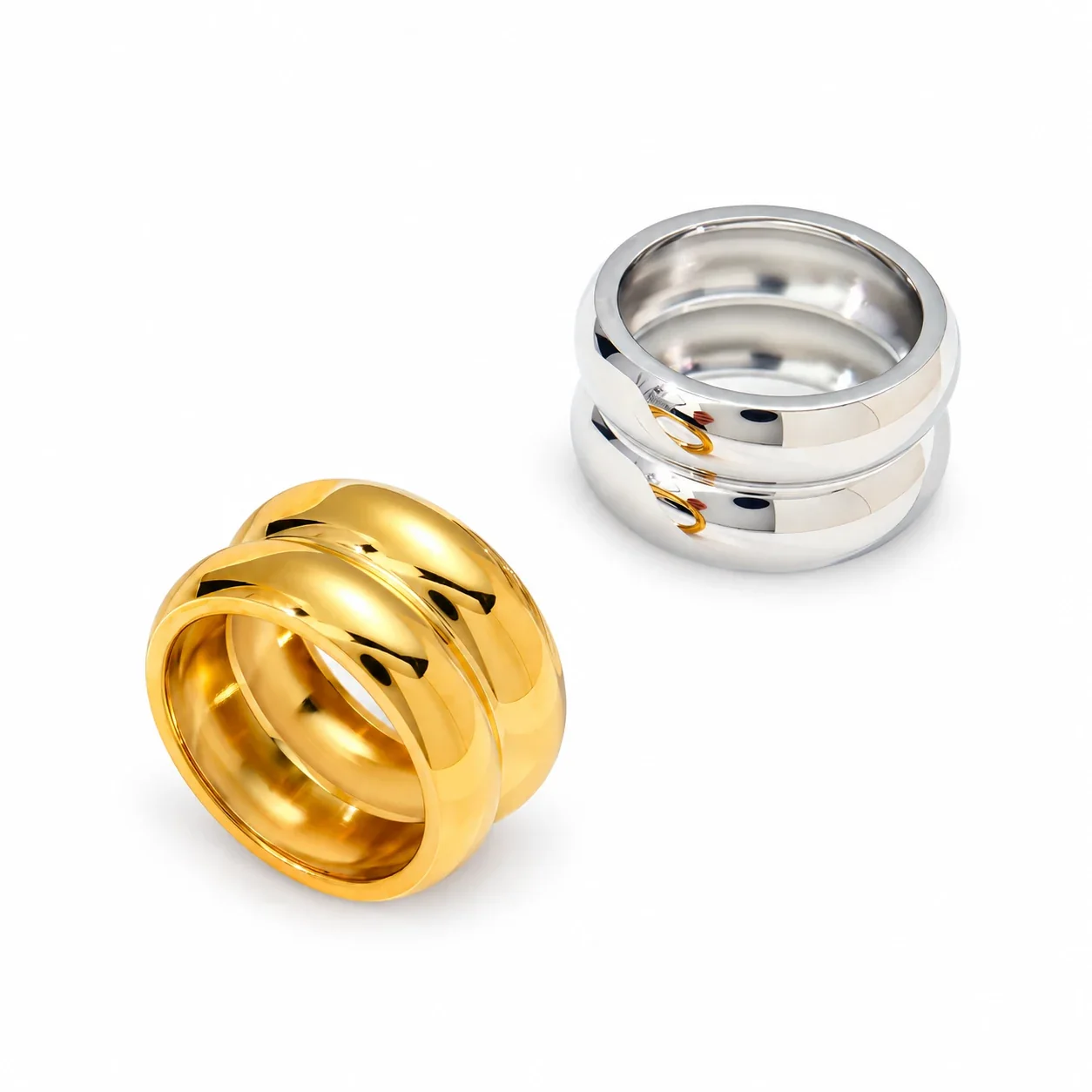 Wide Dome Band Ring with Rounded Profile, Stainless Steel