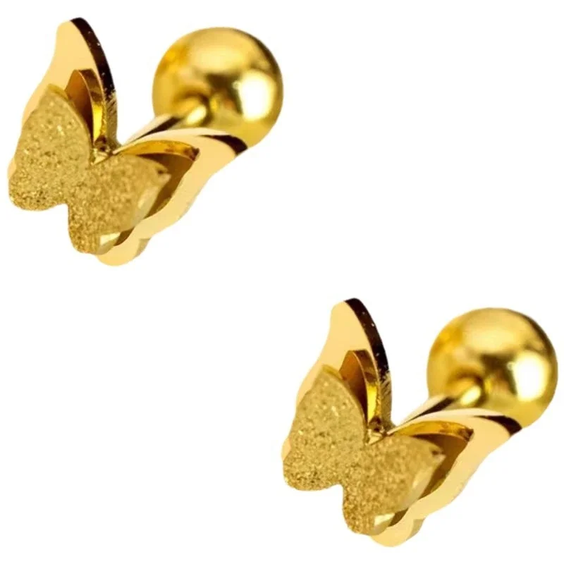 Butterfly Stud Earrings, Textured Center, Gold-Plated Stainless Steel