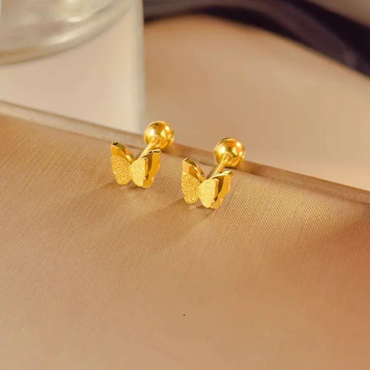 Butterfly Stud Earrings, Textured Center, Gold-Plated Stainless Steel