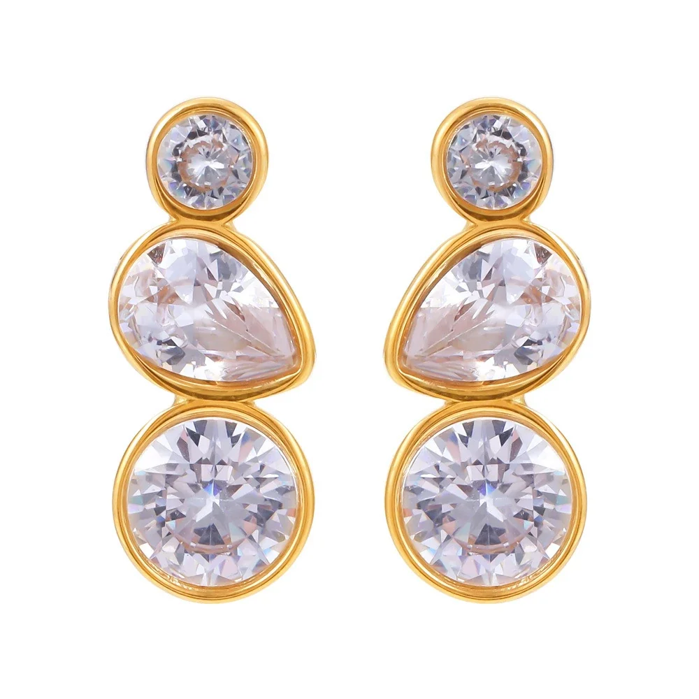 Radiant Stainless Steel Bezel Teardrop CZ Drop Earrings