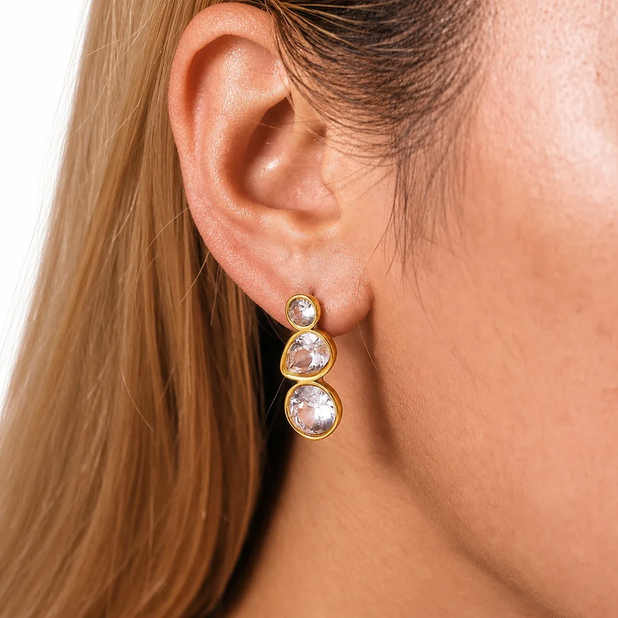 Radiant Stainless Steel Bezel Teardrop CZ Drop Earrings