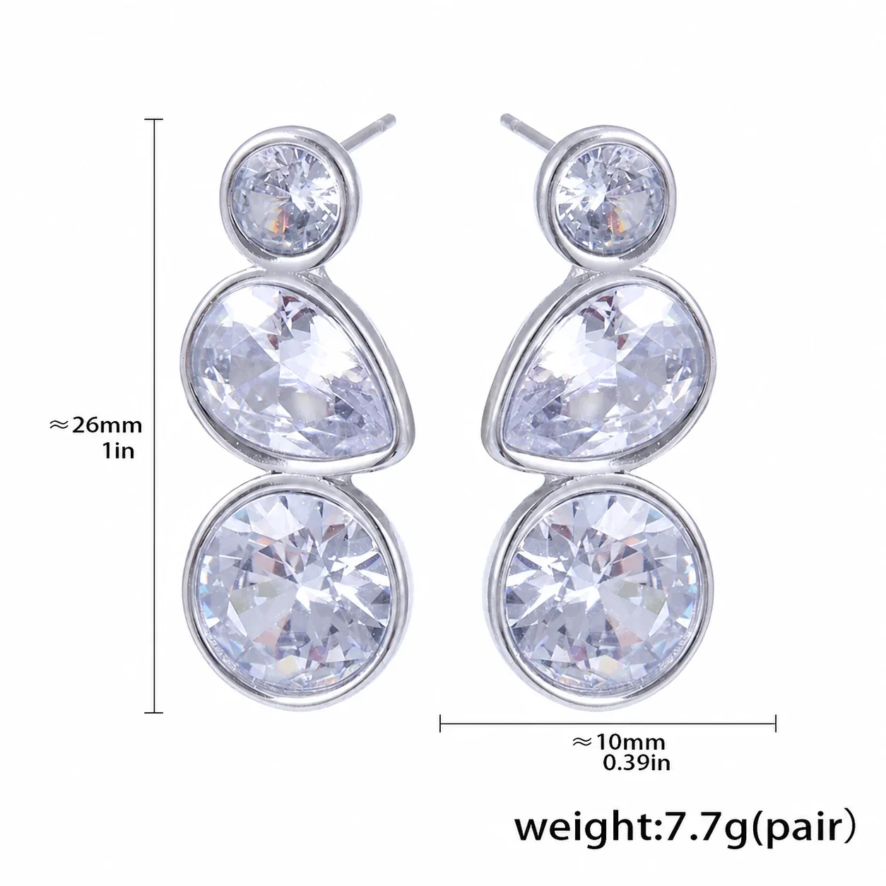 Radiant Stainless Steel Bezel Teardrop CZ Drop Earrings - Silver Teardrop CZ