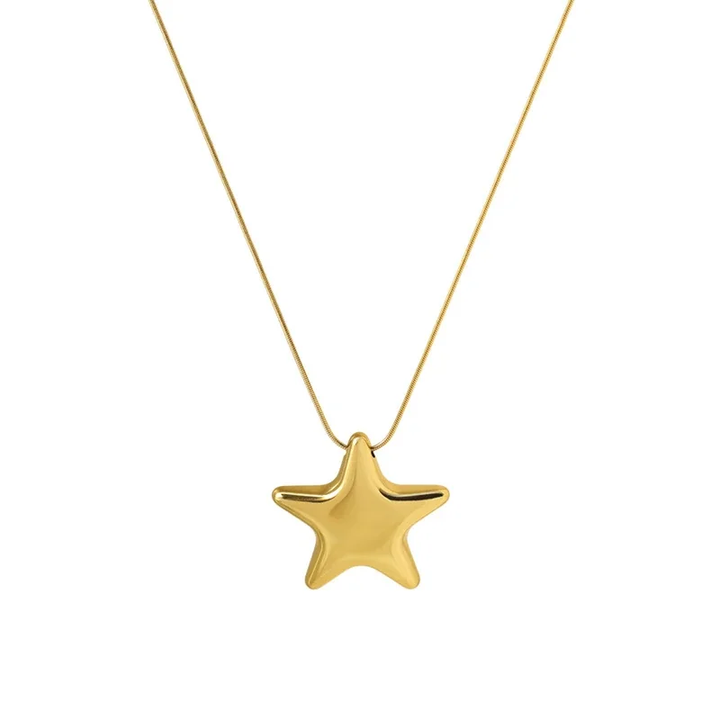 Star Pendant Necklace with Snake Chain in Gold-Tone Stainless Steel