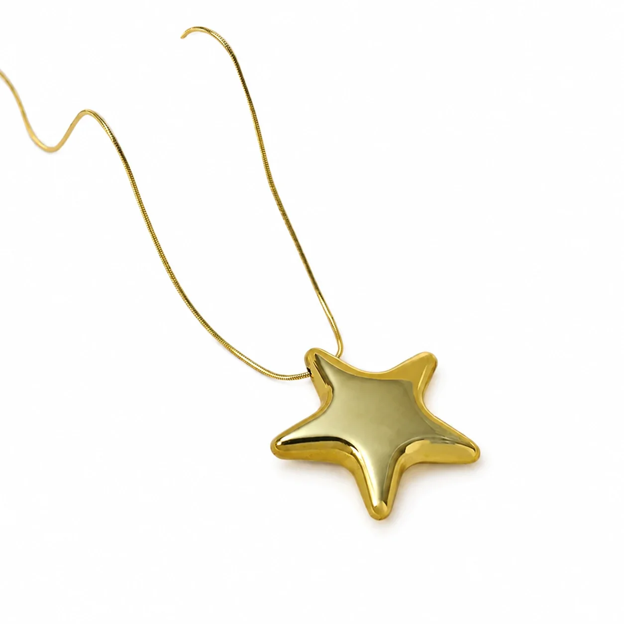 Star Pendant Necklace with Snake Chain in Gold-Tone Stainless Steel