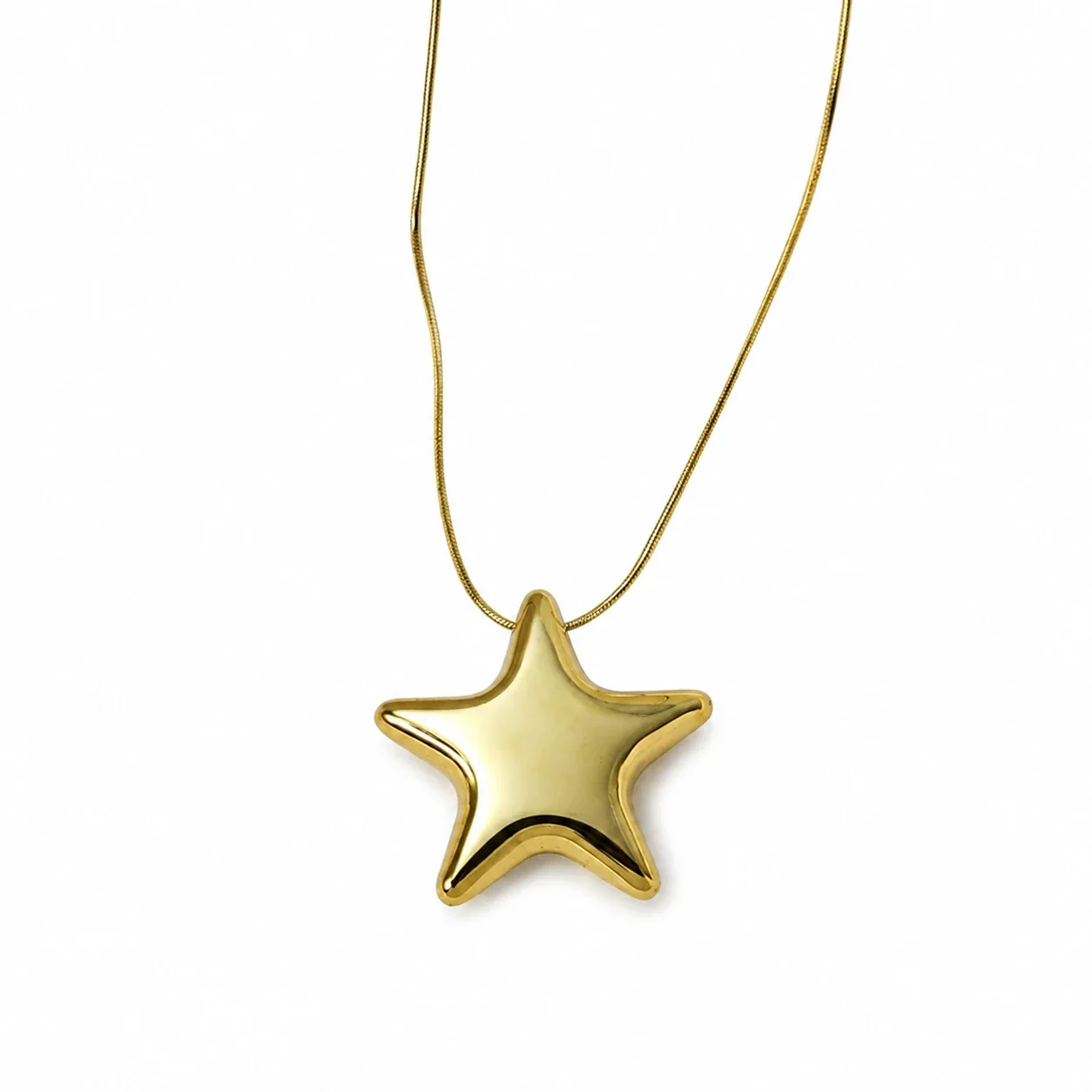 Star Pendant Necklace with Snake Chain in Gold-Tone Stainless Steel