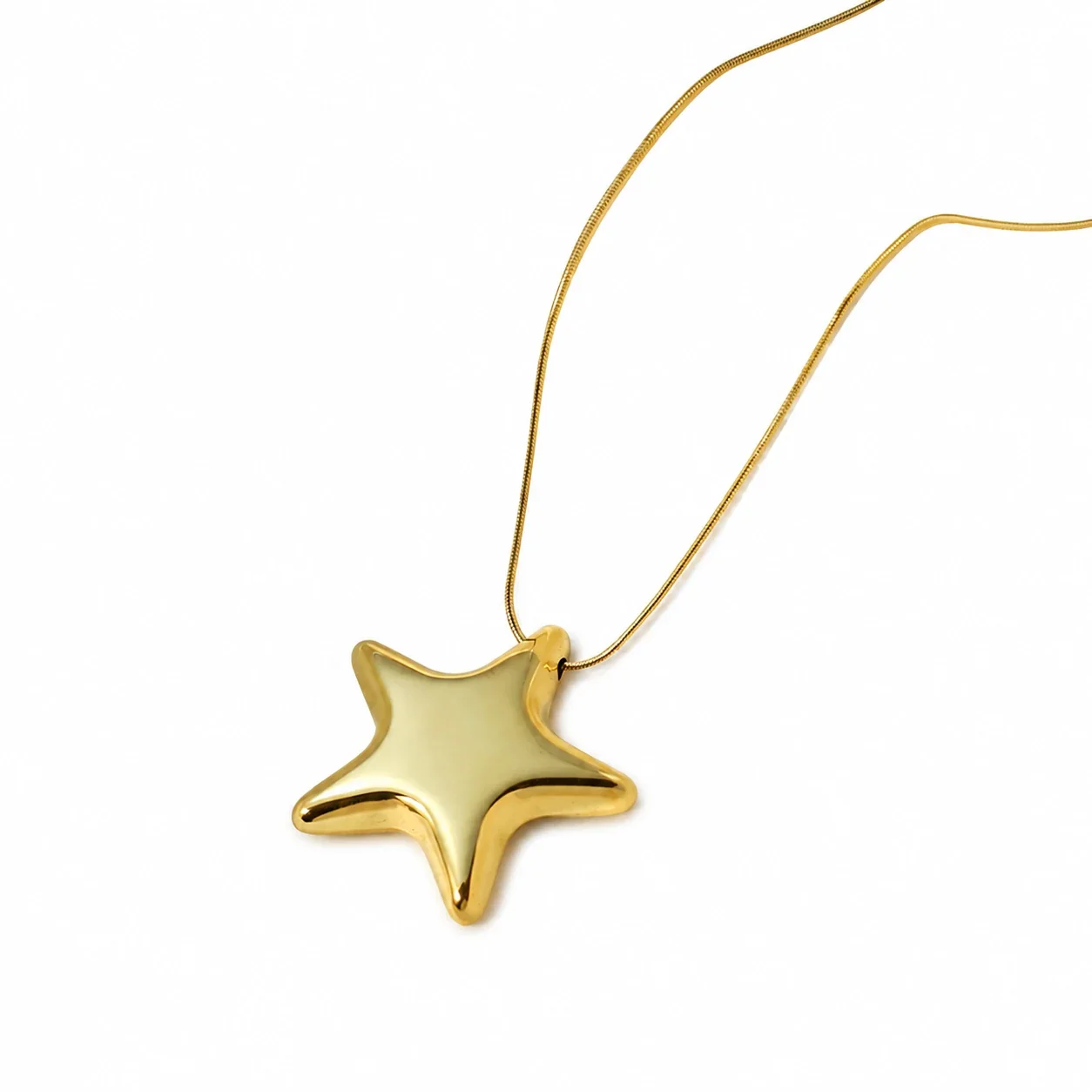Star Pendant Necklace with Snake Chain in Gold-Tone Stainless Steel