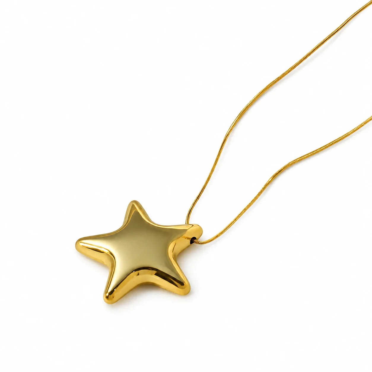 Star Pendant Necklace with Snake Chain in Gold-Tone Stainless Steel