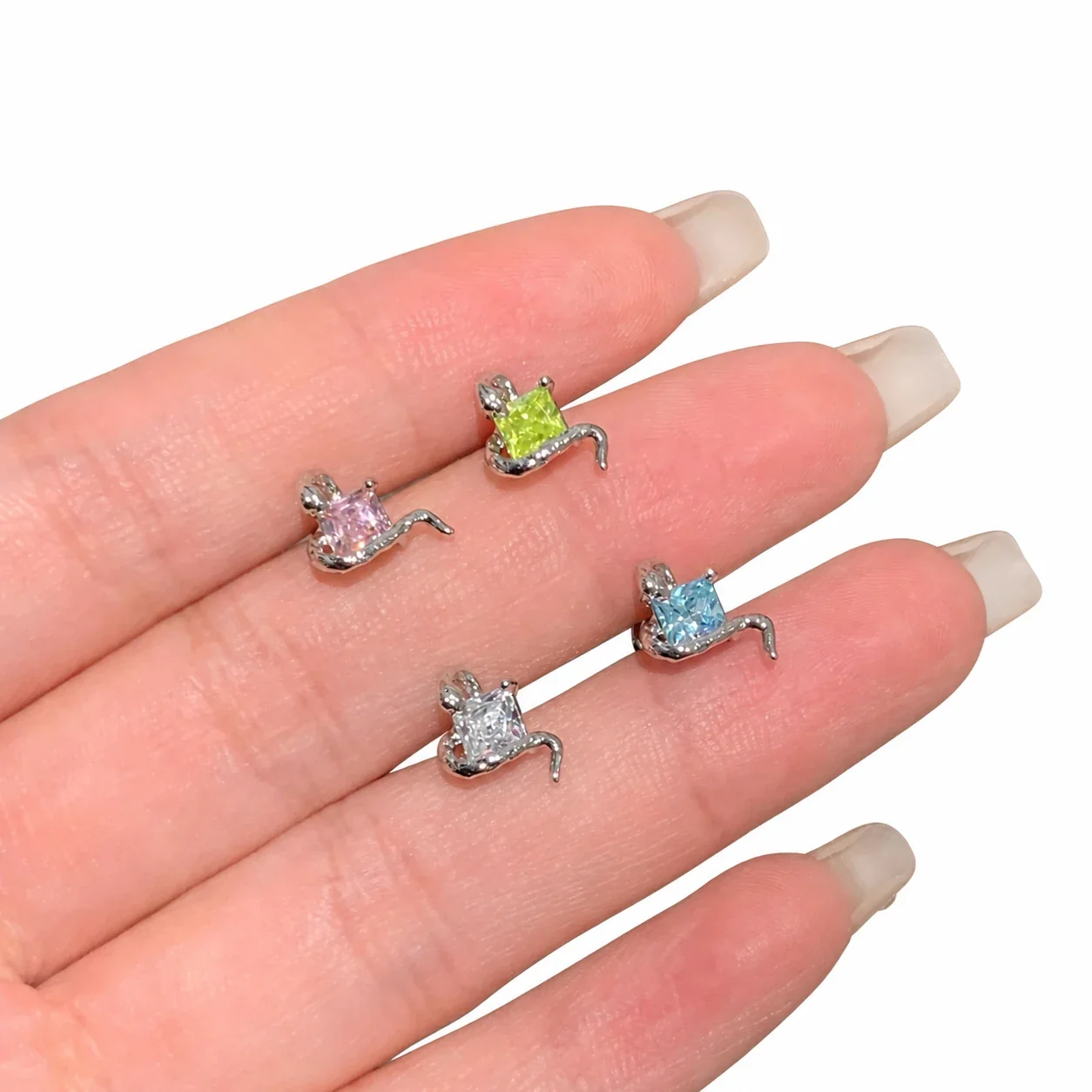 Tiny 316 Stainless Steel Snake Wrap CZ Stud Earrings