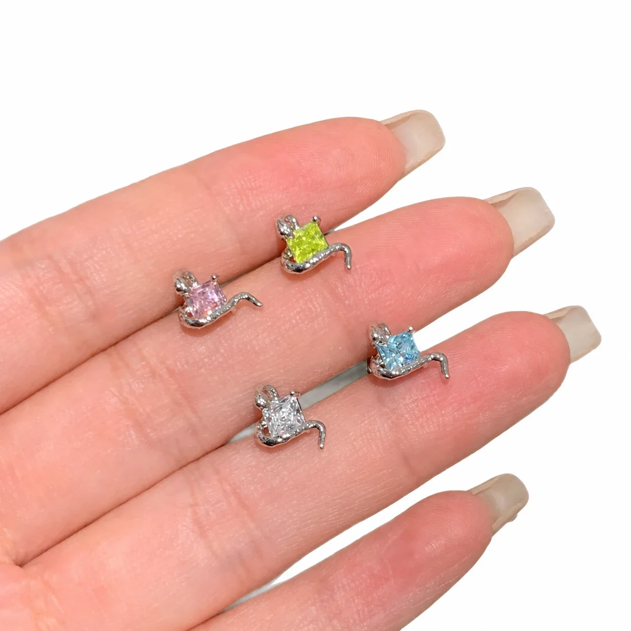 Tiny 316 Stainless Steel Snake Wrap CZ Stud Earrings