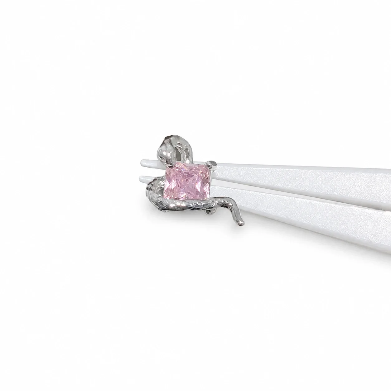 Tiny 316 Stainless Steel Snake Wrap CZ Stud Earrings - Pink CZ